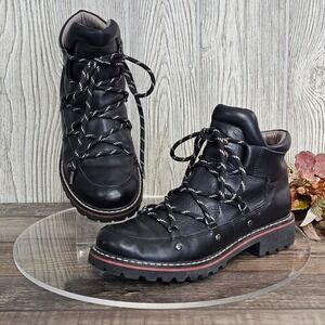 Kiss Kitty Black Leather Hiking Boots Women's 7.5-8 (EU 38-39 / 240 mm) Lug Sole